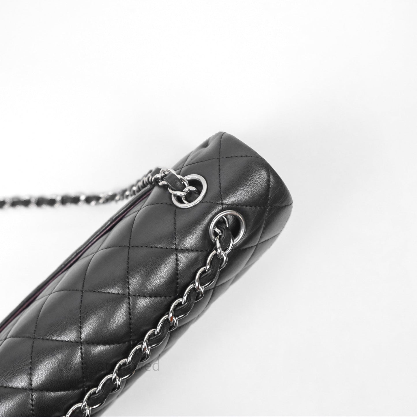 Chanel Classic M/L Medium Flap Quilted Black Lambskin Silver Hardware