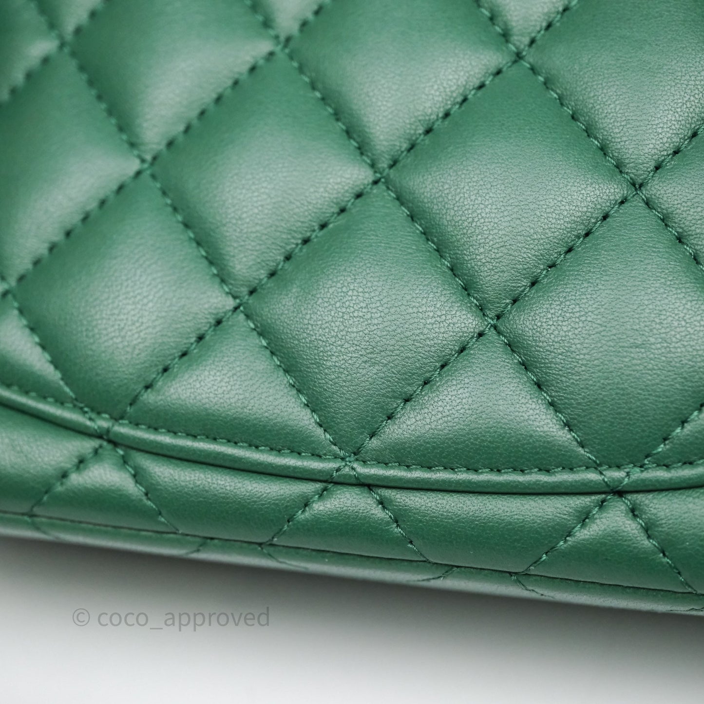 Chanel Quilted Mini Rectangular Green Lambskin Silver Hardware