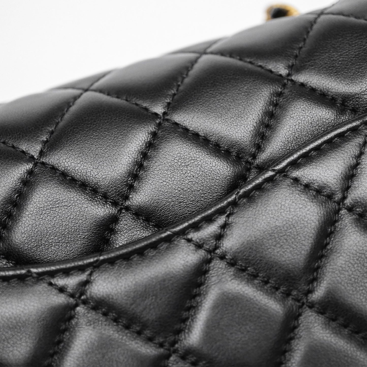 Chanel Pearl Crush Mini Square Quilted Black Lambskin Aged Gold Hardware