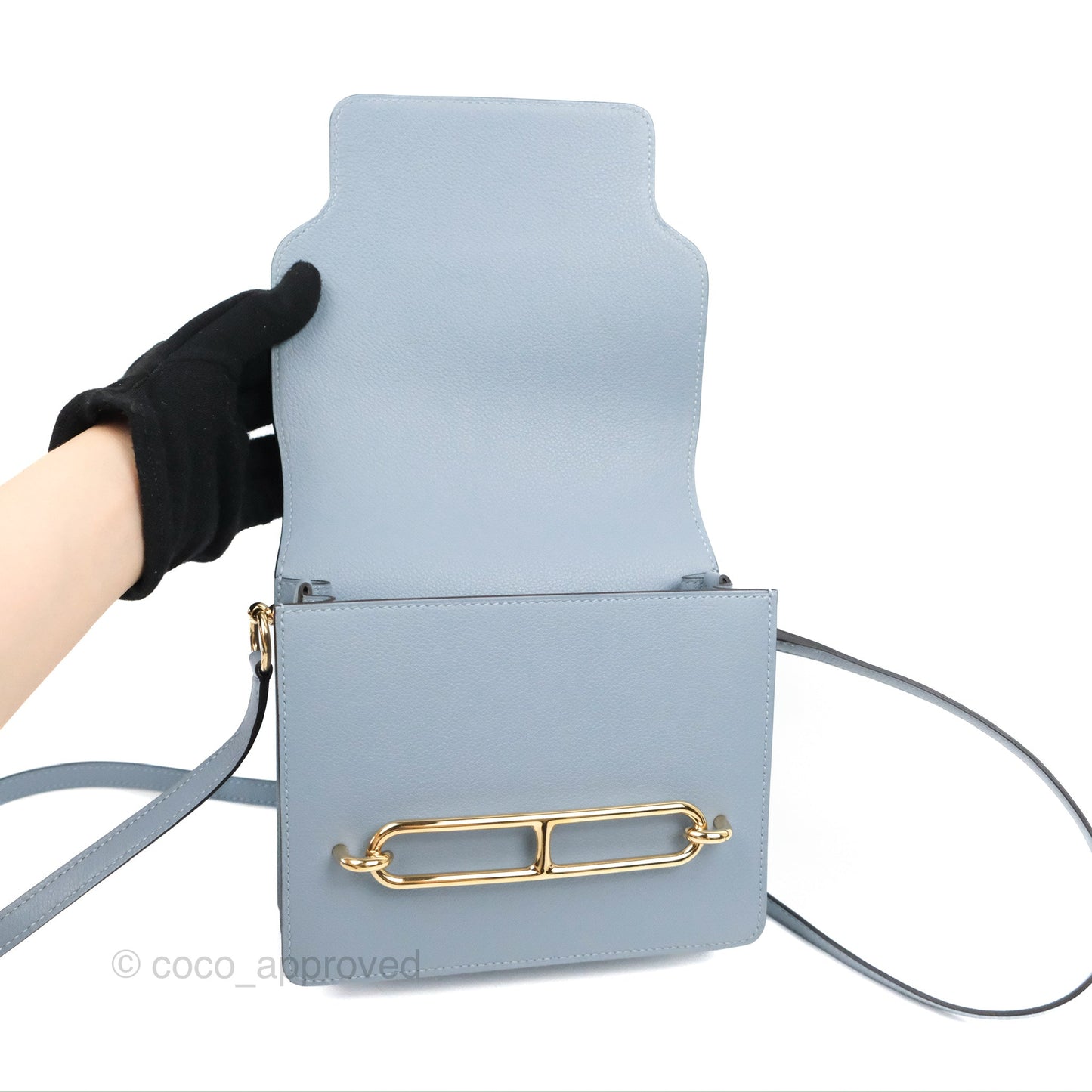 Hermès Roulis Mini 18 Bleu Lin Evercolour Gold Hardware