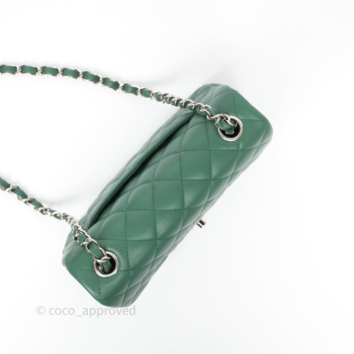 Chanel Quilted Mini Rectangular Green Lambskin Silver Hardware
