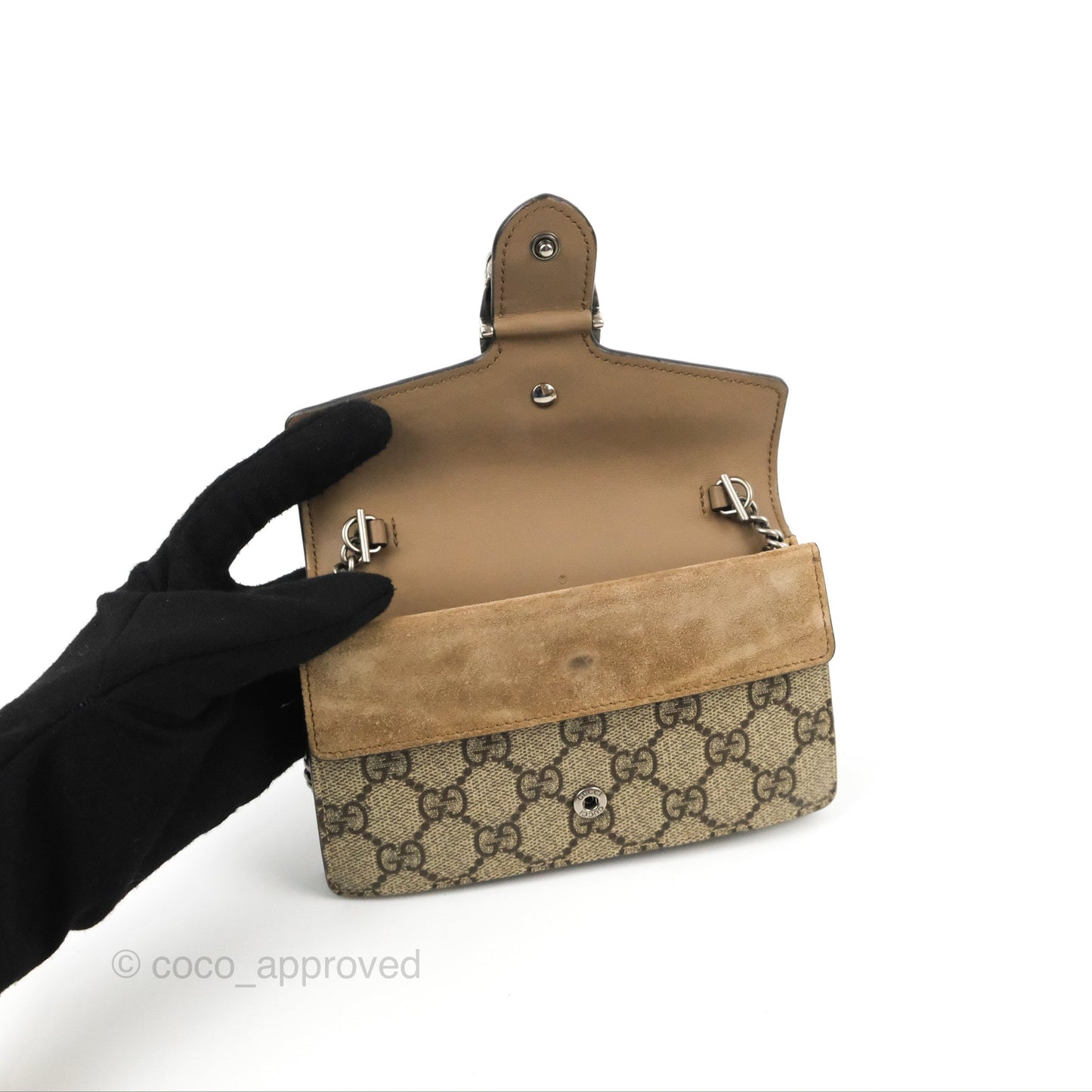 Gucci Dionysus GG Supreme Super Mini Crossbody Bag Ruthenium Hardware