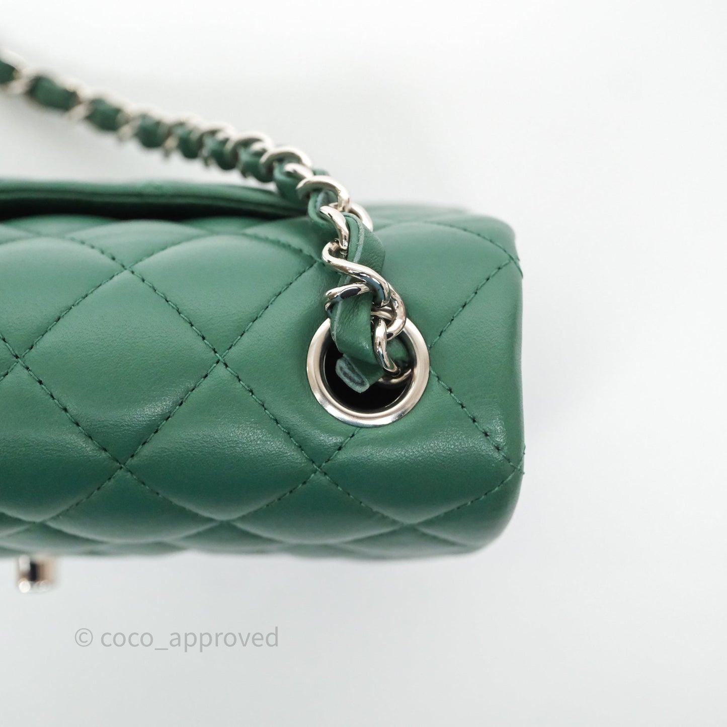 Chanel Quilted Mini Rectangular Green Lambskin Silver Hardware