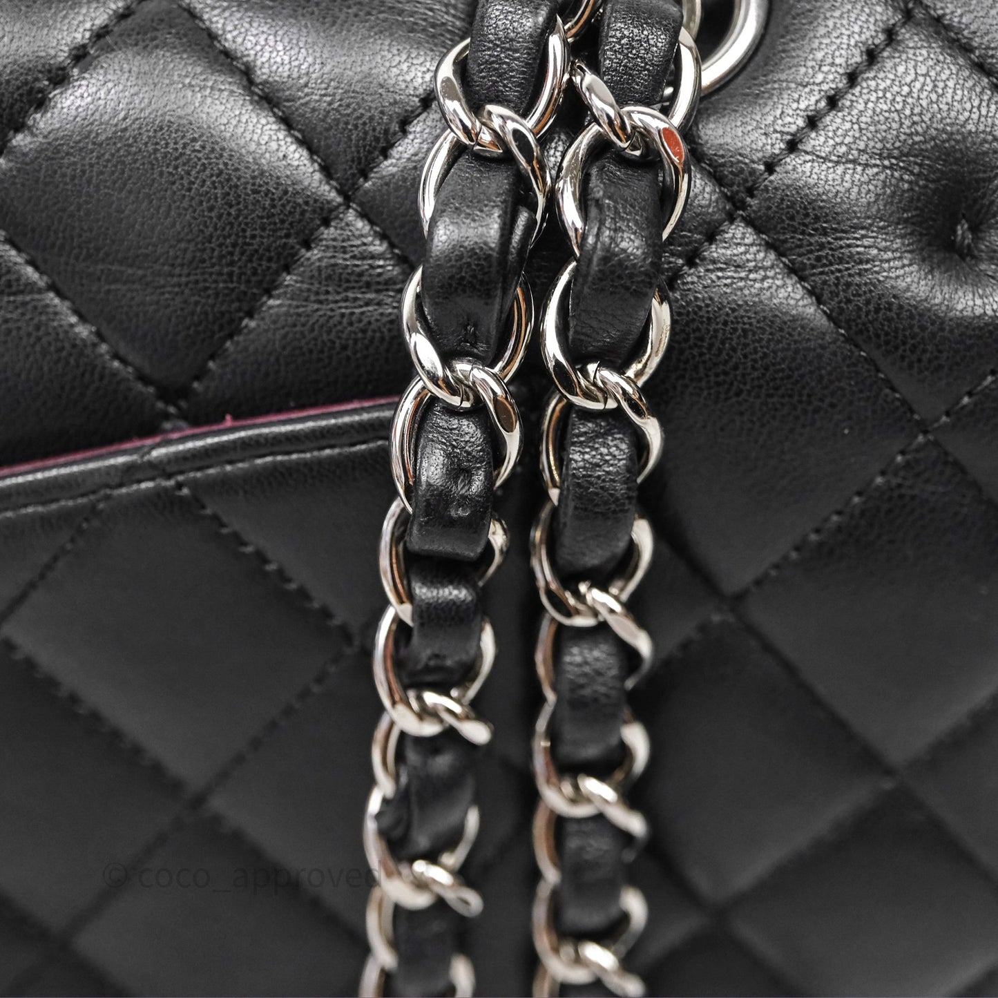 Chanel Classic M/L Medium Flap Quilted Black Lambskin Silver Hardware