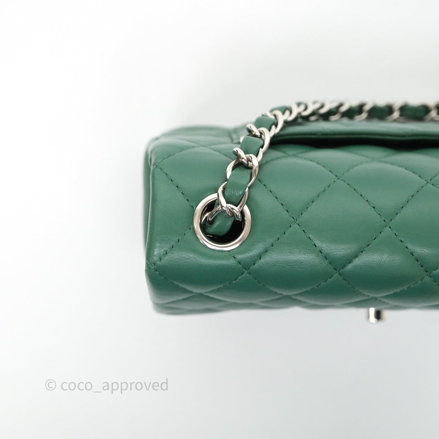 Chanel Quilted Mini Rectangular Green Lambskin Silver Hardware