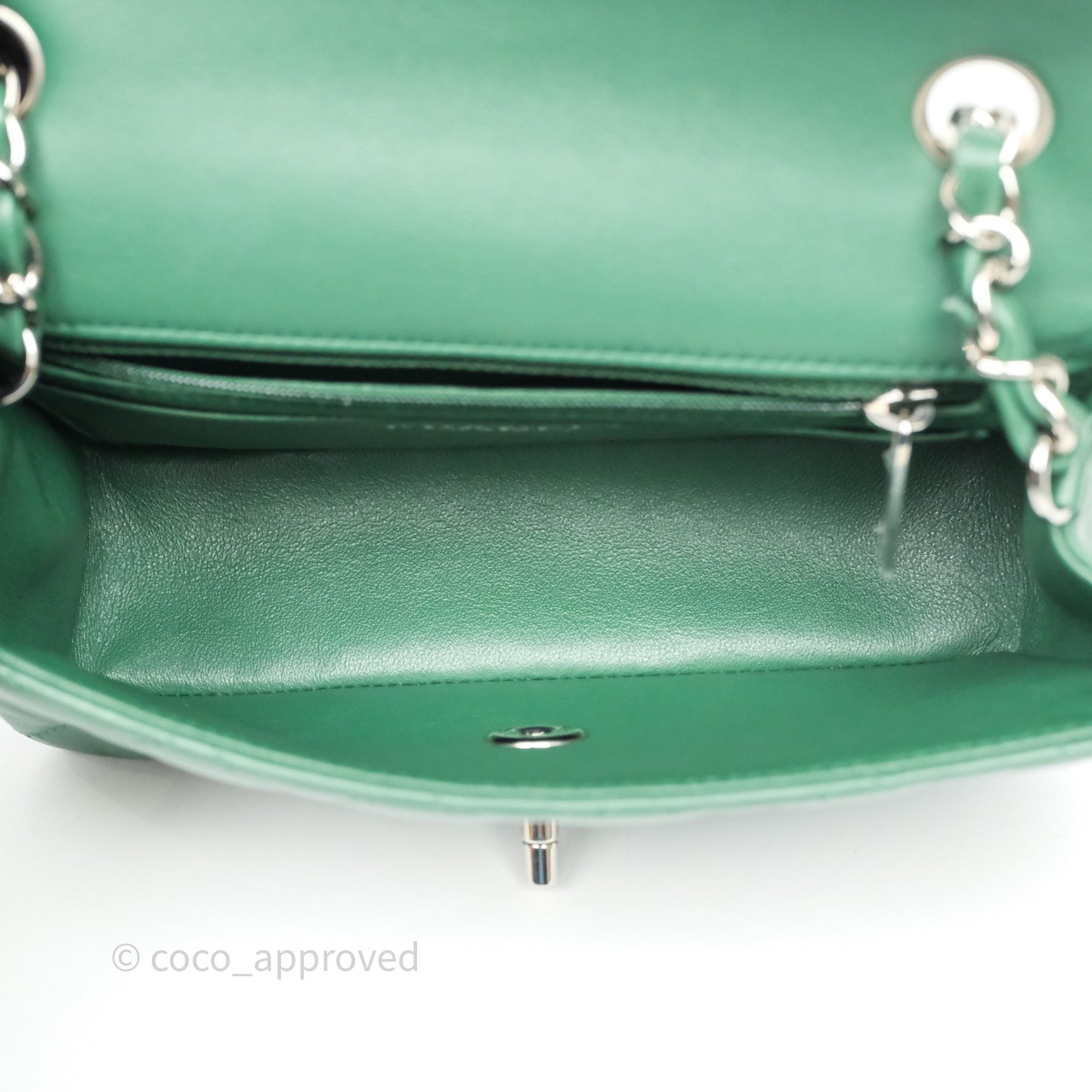 Chanel Quilted Mini Rectangular Green Lambskin Silver Hardware