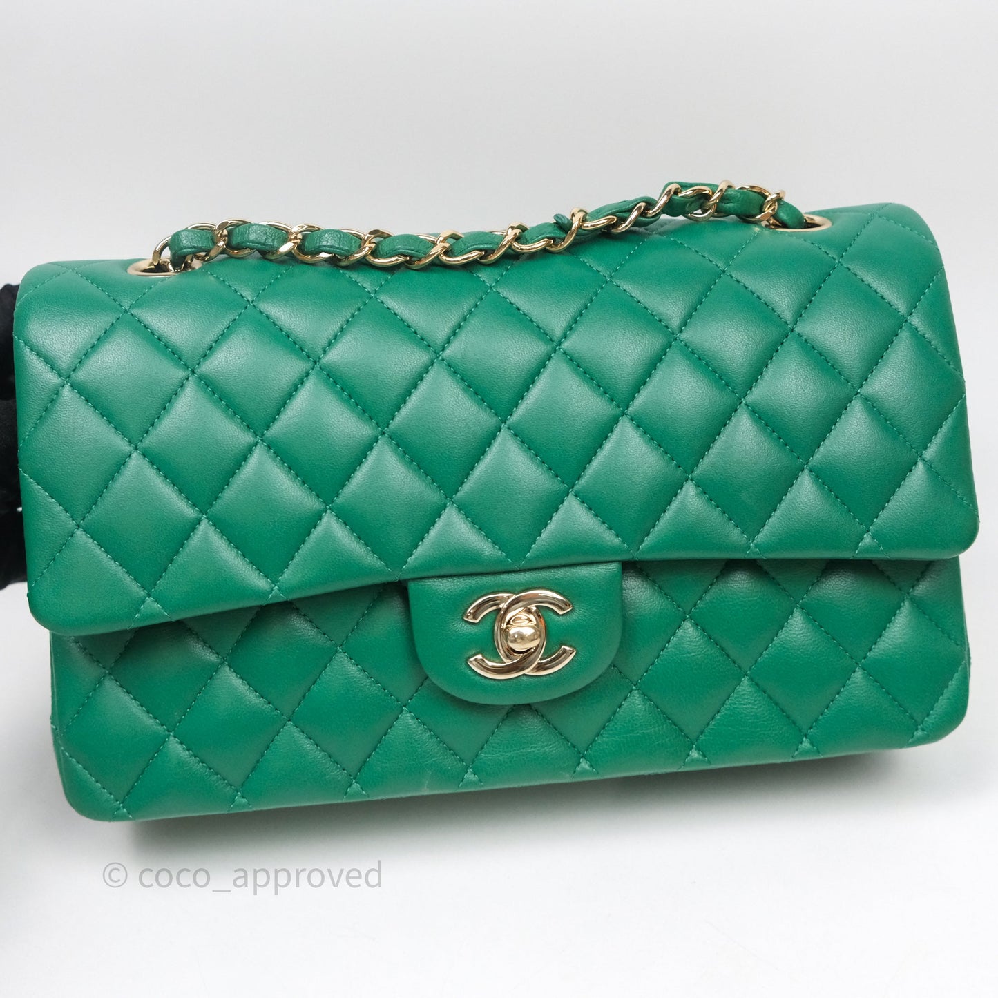Chanel Classic M/L Medium Flap Quilted Green Lambskin Gold Hardware