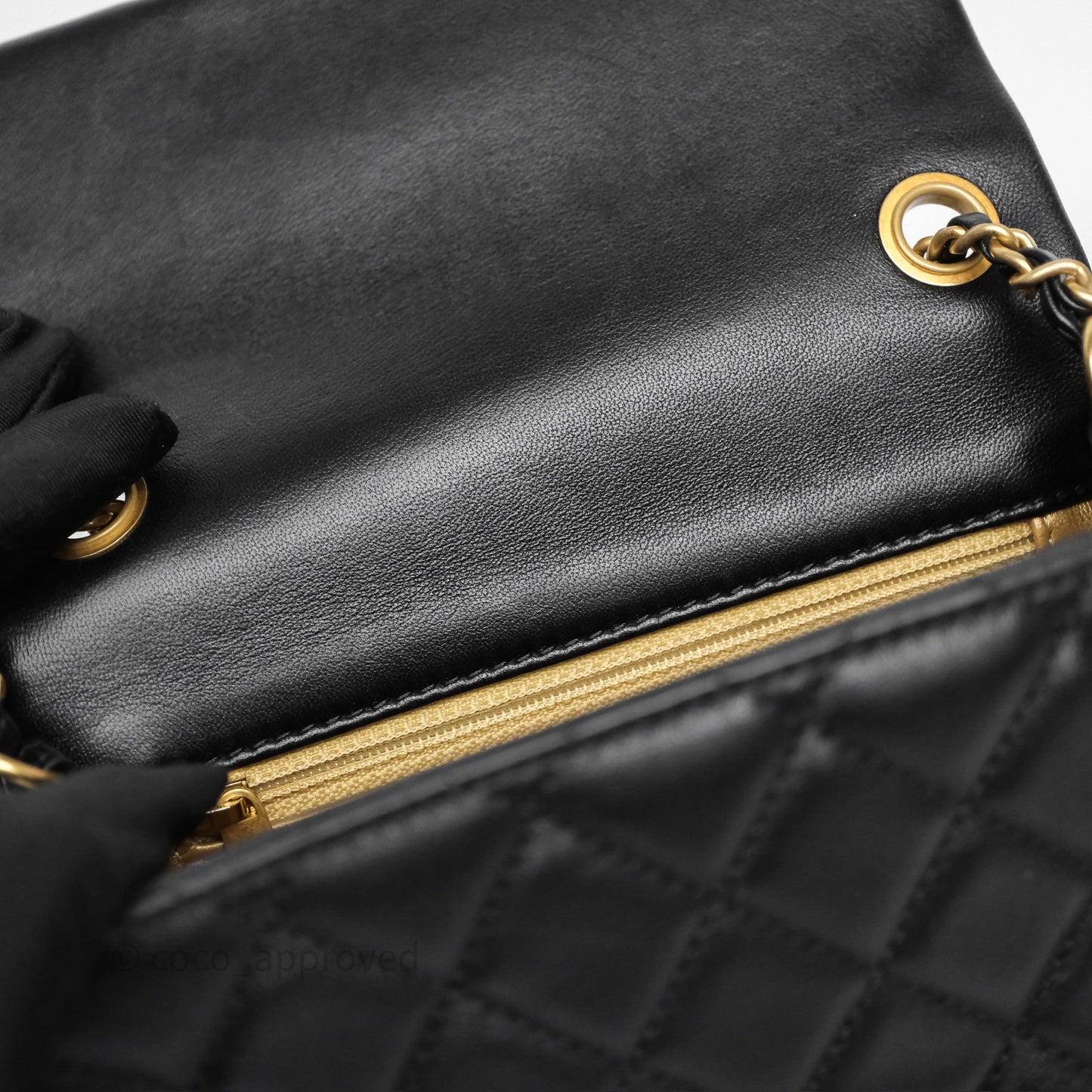 Chanel Pearl Crush Mini Square Quilted Black Lambskin Aged Gold Hardware