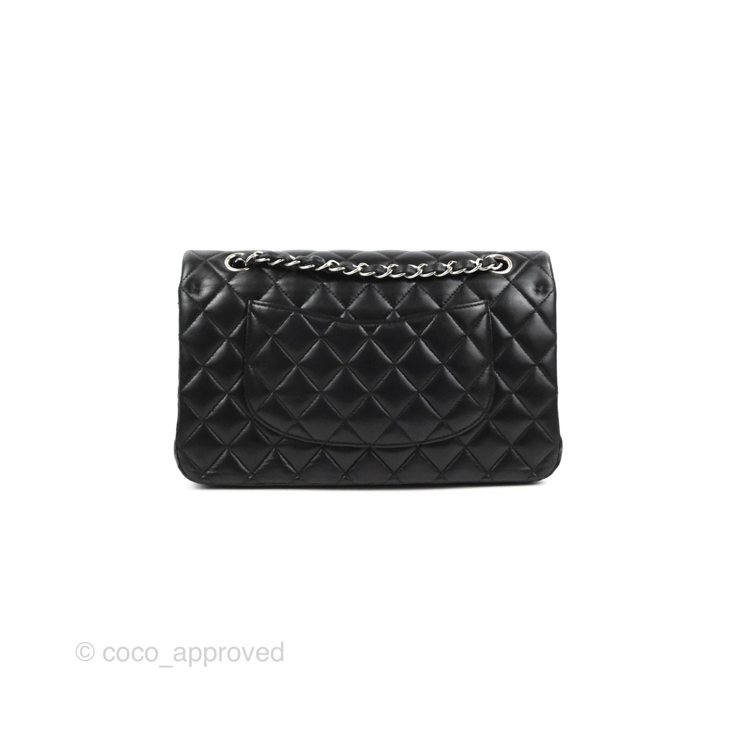 Chanel Classic M/L Medium Flap Quilted Black Lambskin Silver Hardware