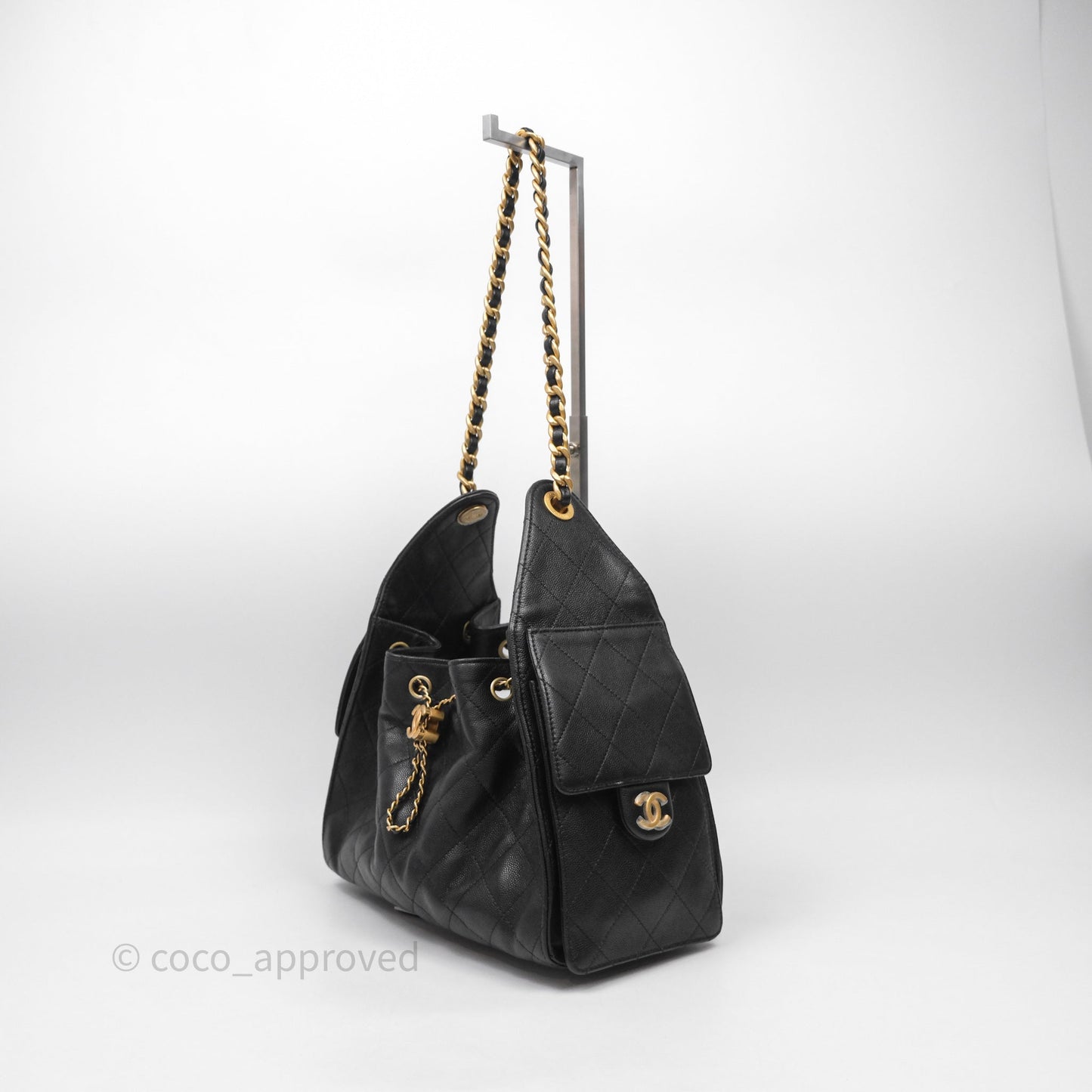 Chanel 25 Small Black Caviar Aged Gold Hardware