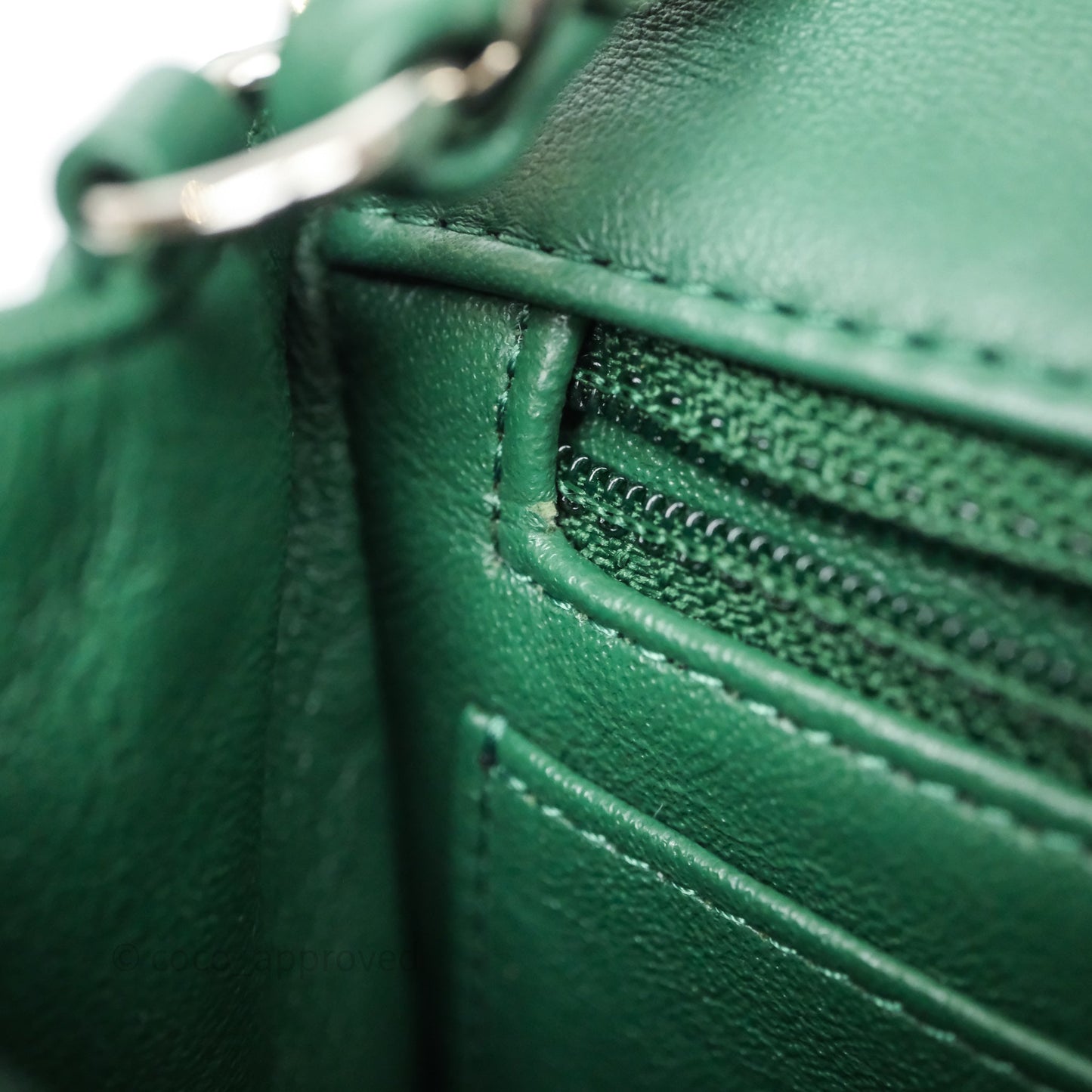 Chanel Quilted Mini Rectangular Green Lambskin Silver Hardware