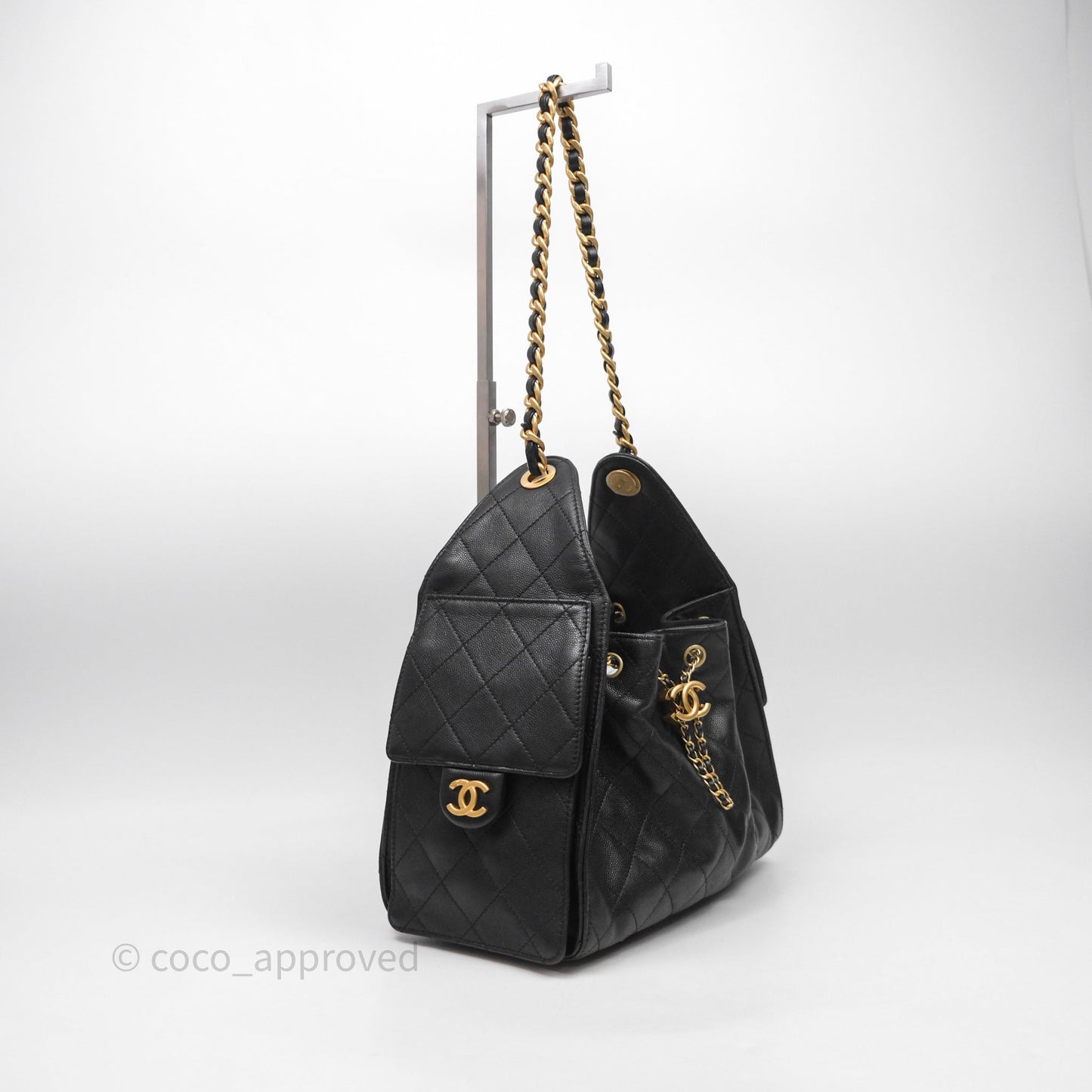 Chanel 25 Small Black Caviar Aged Gold Hardware