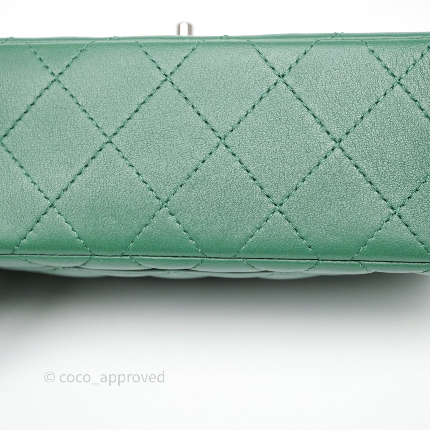 Chanel Quilted Mini Rectangular Green Lambskin Silver Hardware