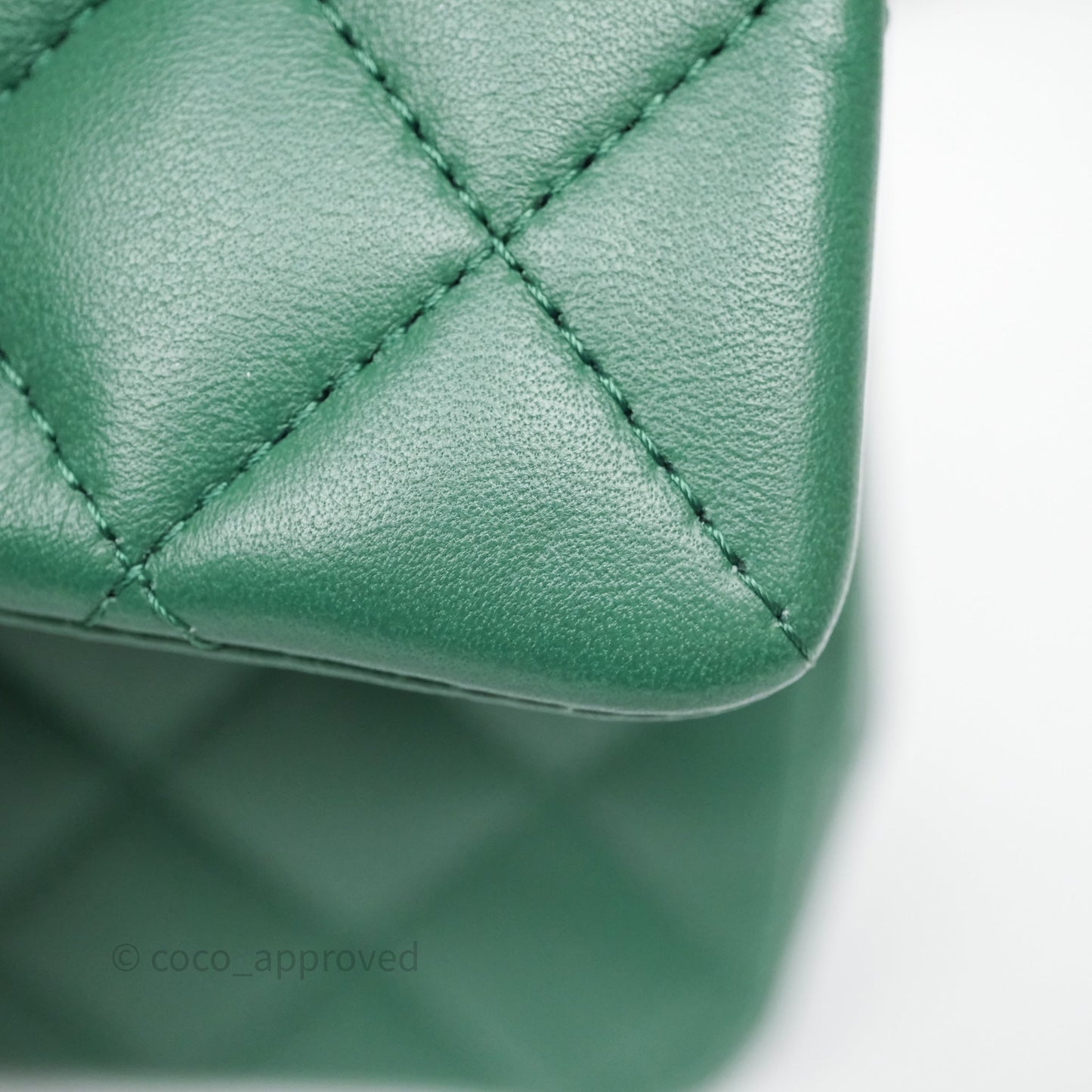 Chanel Quilted Mini Rectangular Green Lambskin Silver Hardware