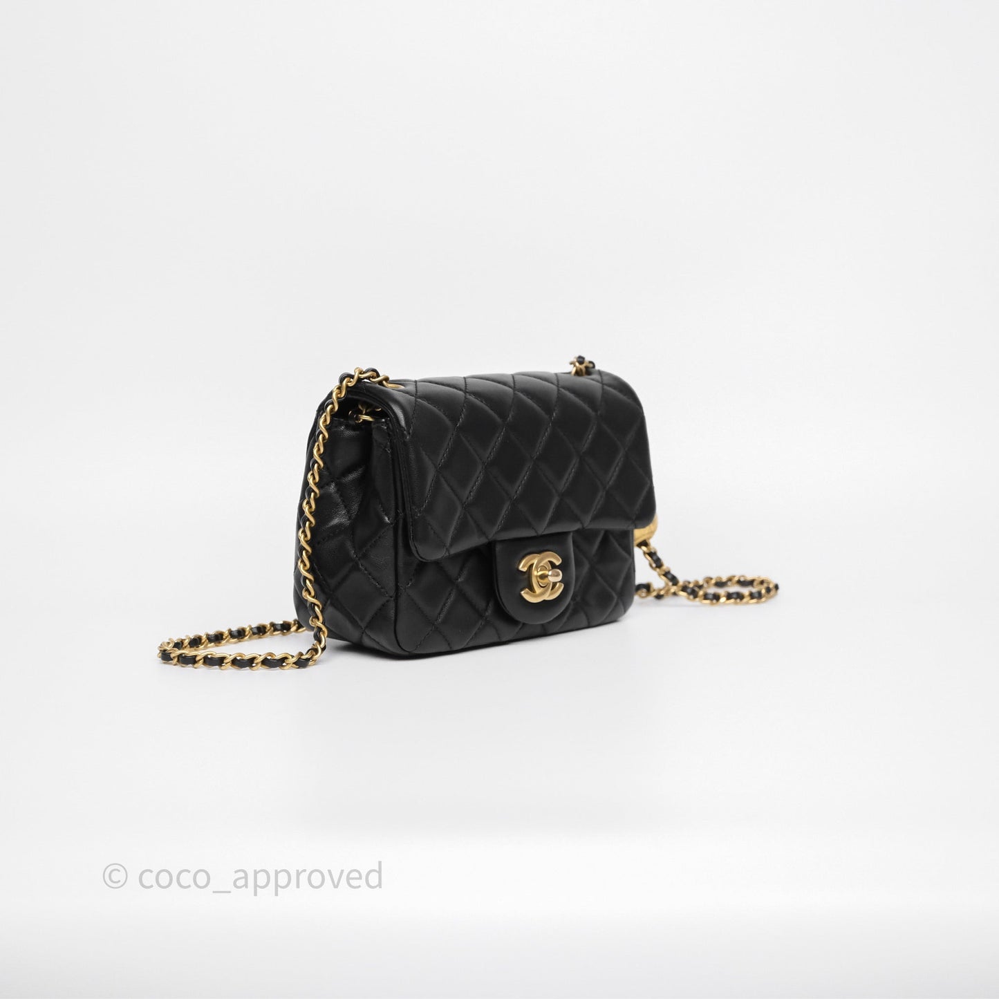 Chanel Pearl Crush Mini Square Quilted Black Lambskin Aged Gold Hardware