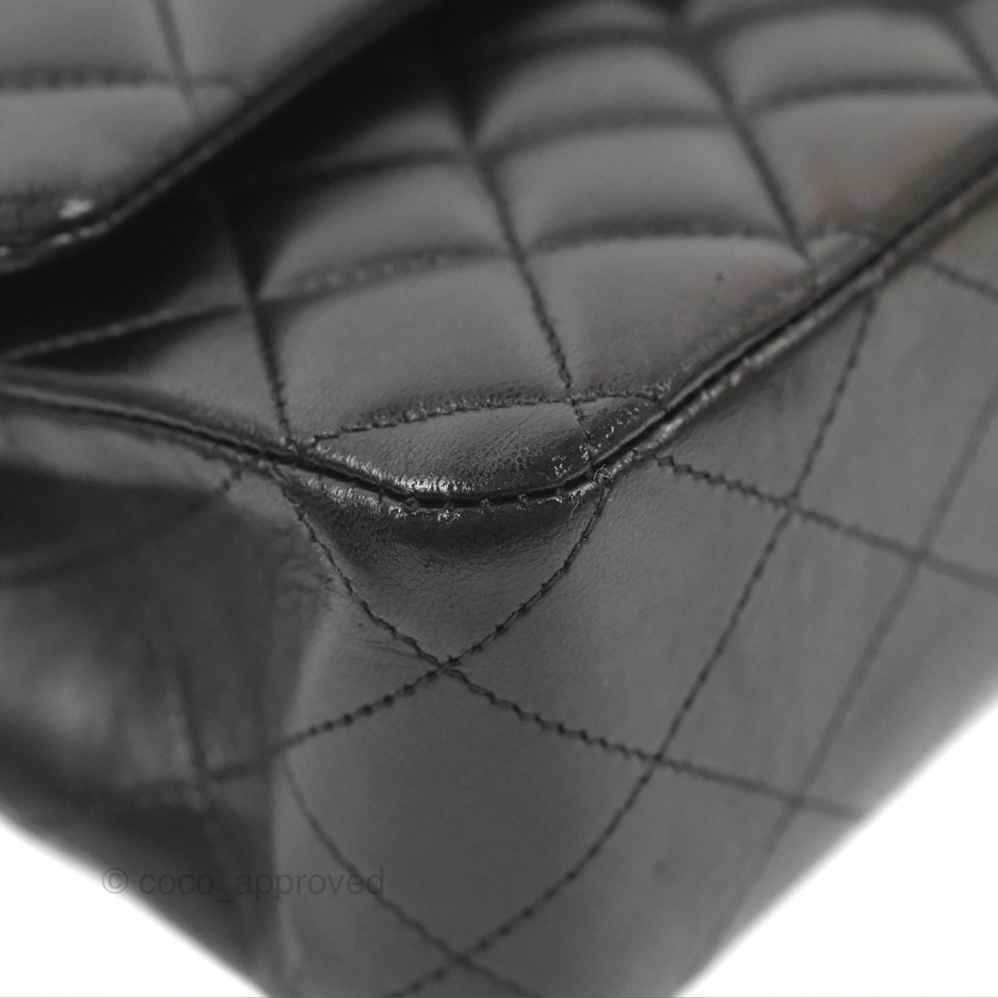 Chanel Classic M/L Medium Flap Quilted Black Lambskin Silver Hardware