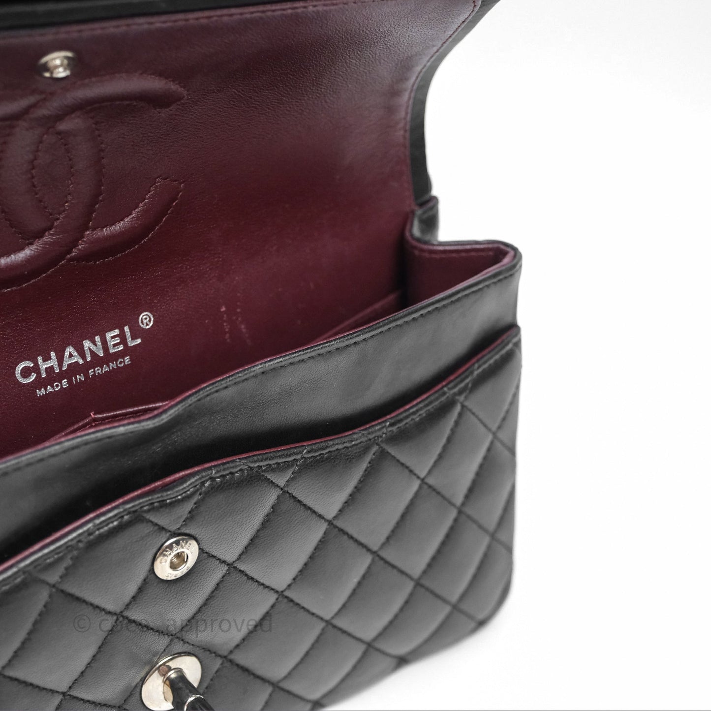 Chanel Classic M/L Medium Flap Quilted Black Lambskin Silver Hardware