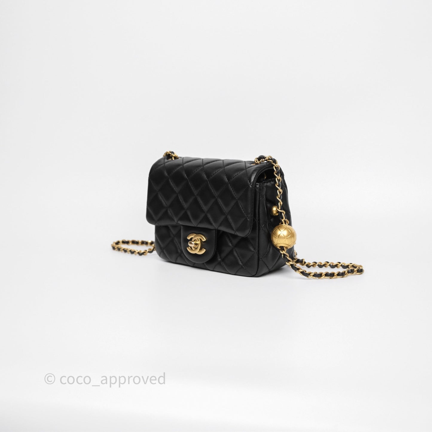 Chanel Pearl Crush Mini Square Quilted Black Lambskin Aged Gold Hardware