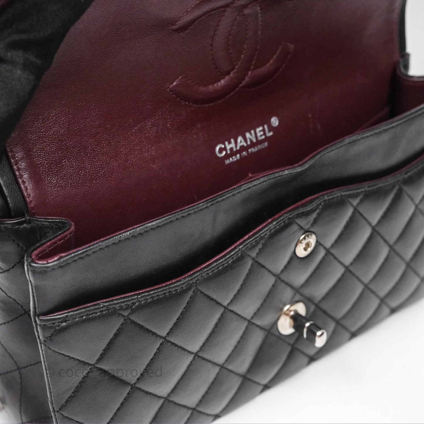 Chanel Classic M/L Medium Flap Quilted Black Lambskin Silver Hardware