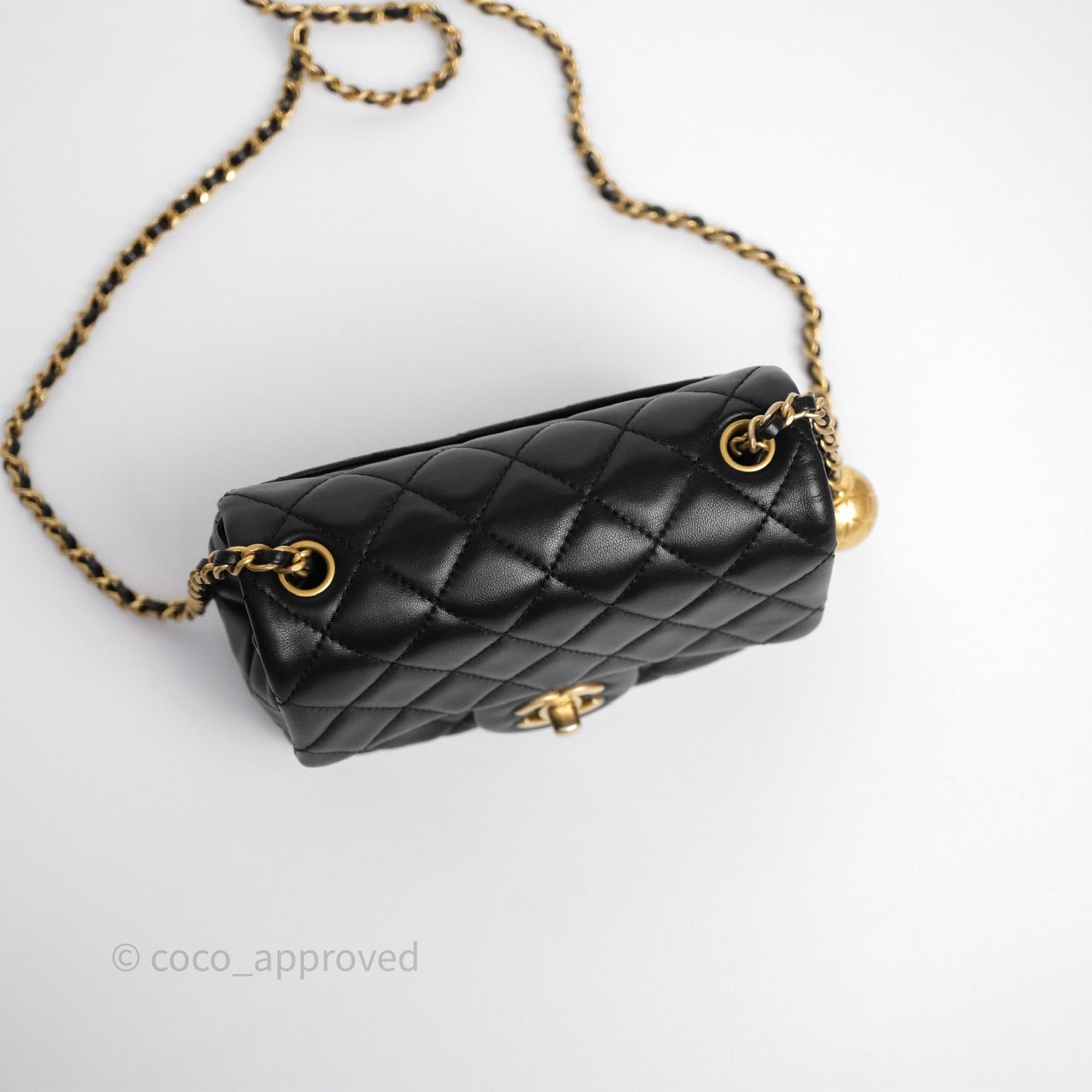 Chanel Pearl Crush Mini Square Quilted Black Lambskin Aged Gold Hardware