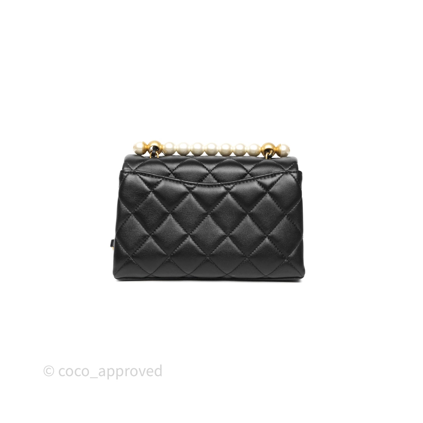 Chanel Mini Quilted Flap Bag with Pearl Top Handle Black Lambskin Aged Gold Hardware 24A