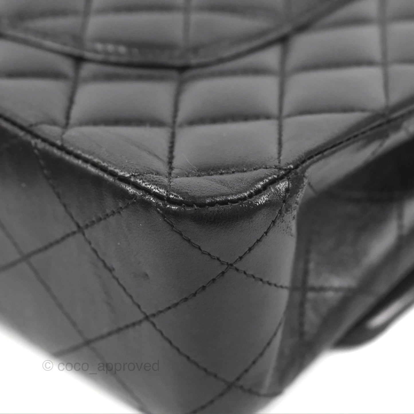 Chanel Classic M/L Medium Flap Quilted Black Lambskin Silver Hardware