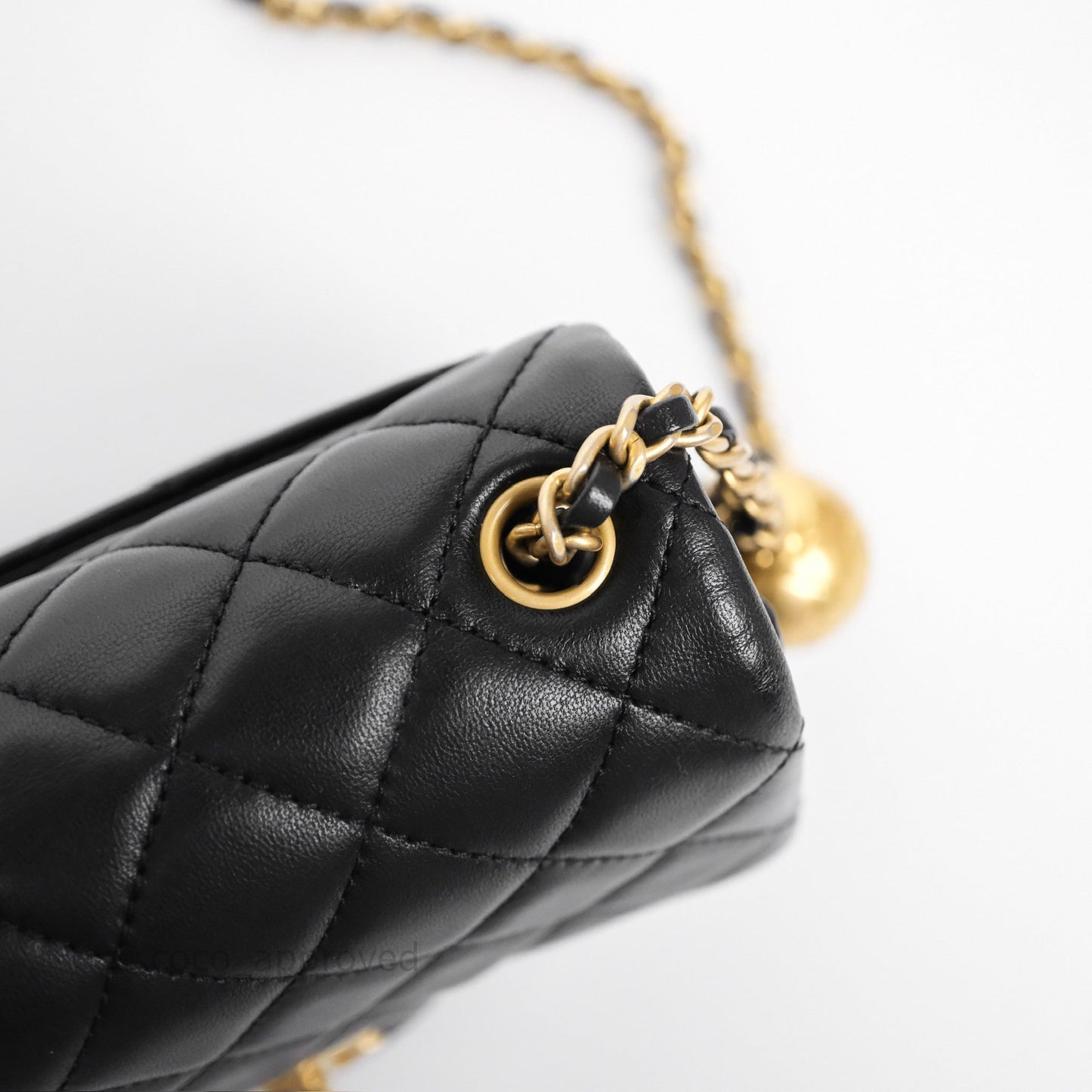 Chanel Pearl Crush Mini Square Quilted Black Lambskin Aged Gold Hardware