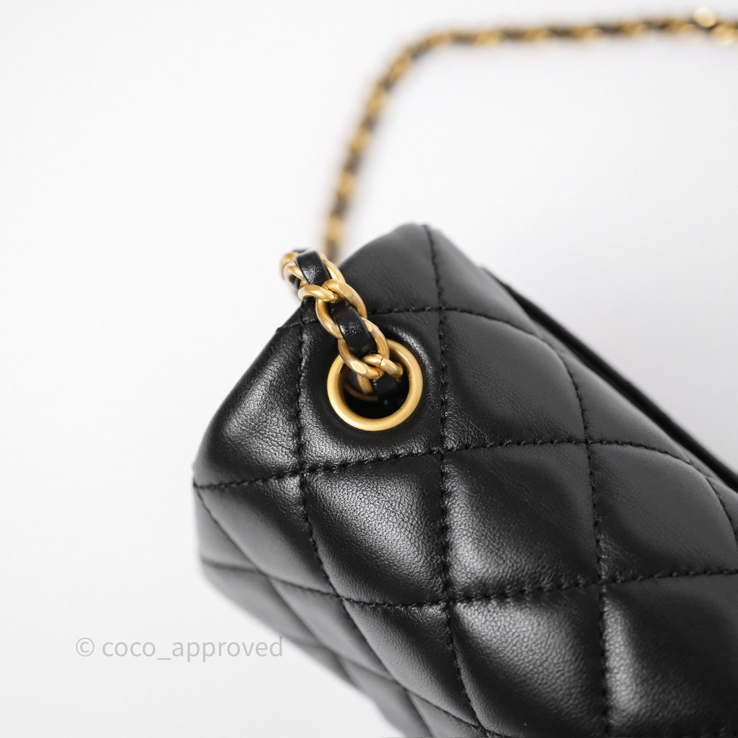 Chanel Pearl Crush Mini Square Quilted Black Lambskin Aged Gold Hardware