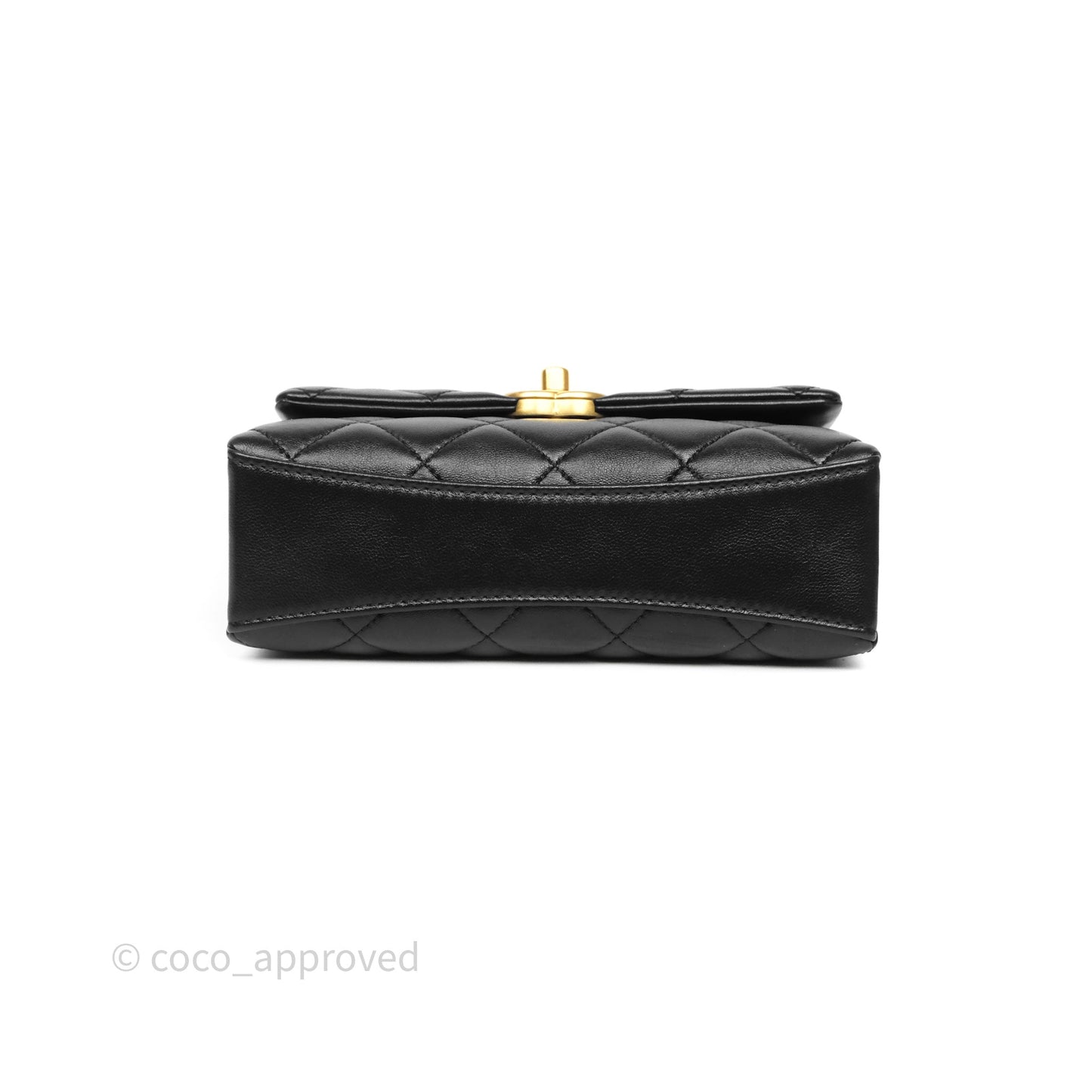 Chanel Mini Quilted Flap Bag with Pearl Top Handle Black Lambskin Aged Gold Hardware 24A