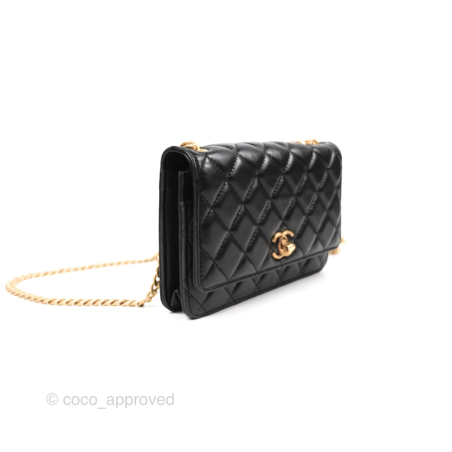 Chanel Quilted Wallet on Chain WOC Adjustable Chain Black Lambskin 22K