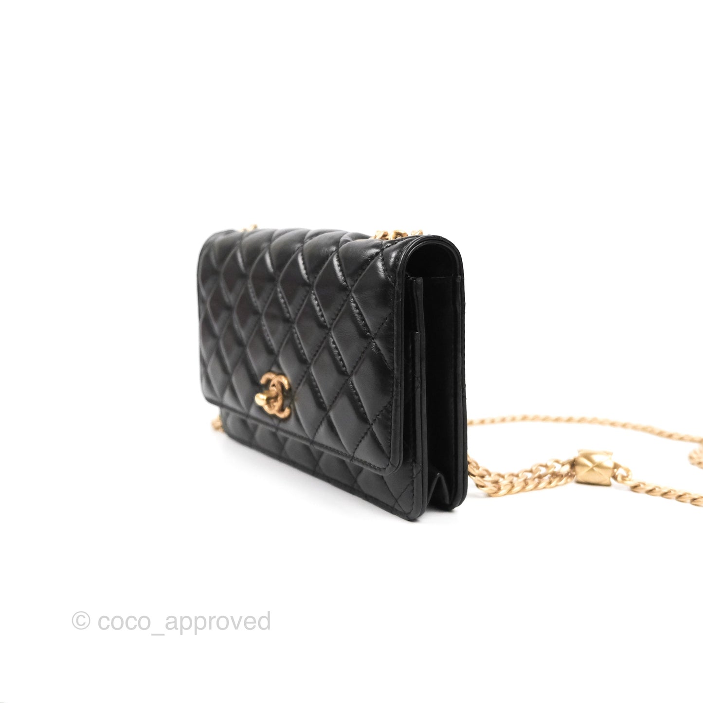 Chanel Quilted Wallet on Chain WOC Adjustable Chain Black Lambskin 22K