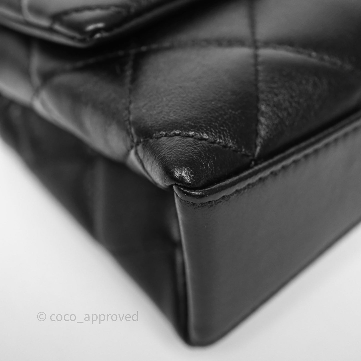 Chanel Mini Quilted Flap Bag with Pearl Top Handle Black Lambskin Aged Gold Hardware 24A