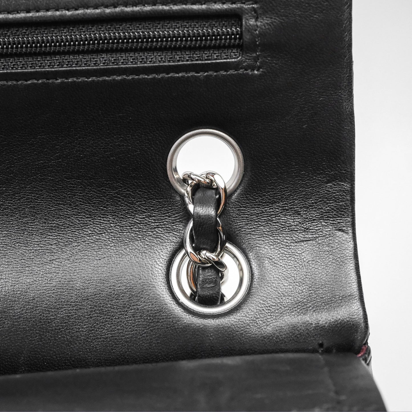 Chanel Classic M/L Medium Flap Quilted Black Lambskin Silver Hardware