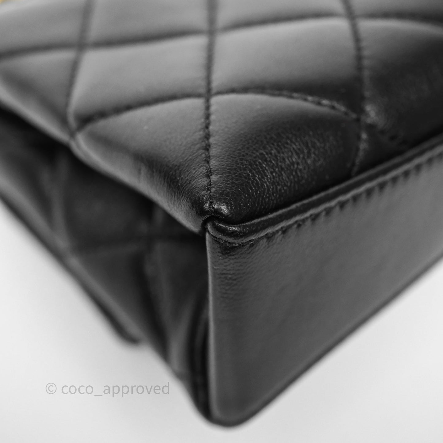 Chanel Mini Quilted Flap Bag with Pearl Top Handle Black Lambskin Aged Gold Hardware 24A