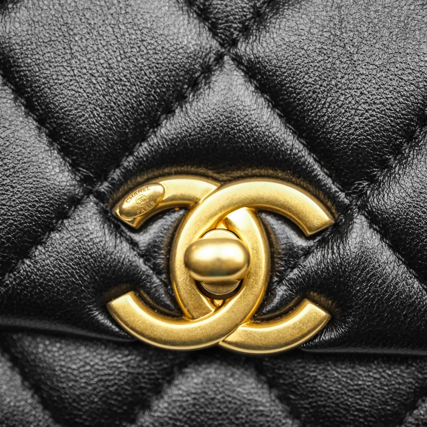 Chanel Mini Quilted Flap Bag with Pearl Top Handle Black Lambskin Aged Gold Hardware 24A