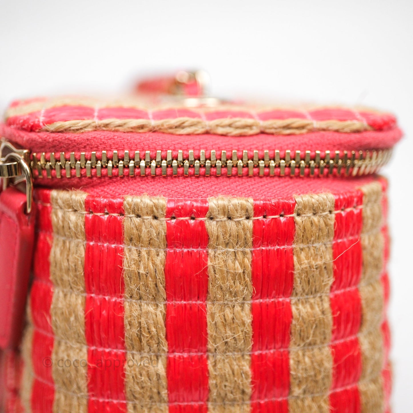 Chanel Vanity With Chain Striped Raffia Orange Gold Hardware