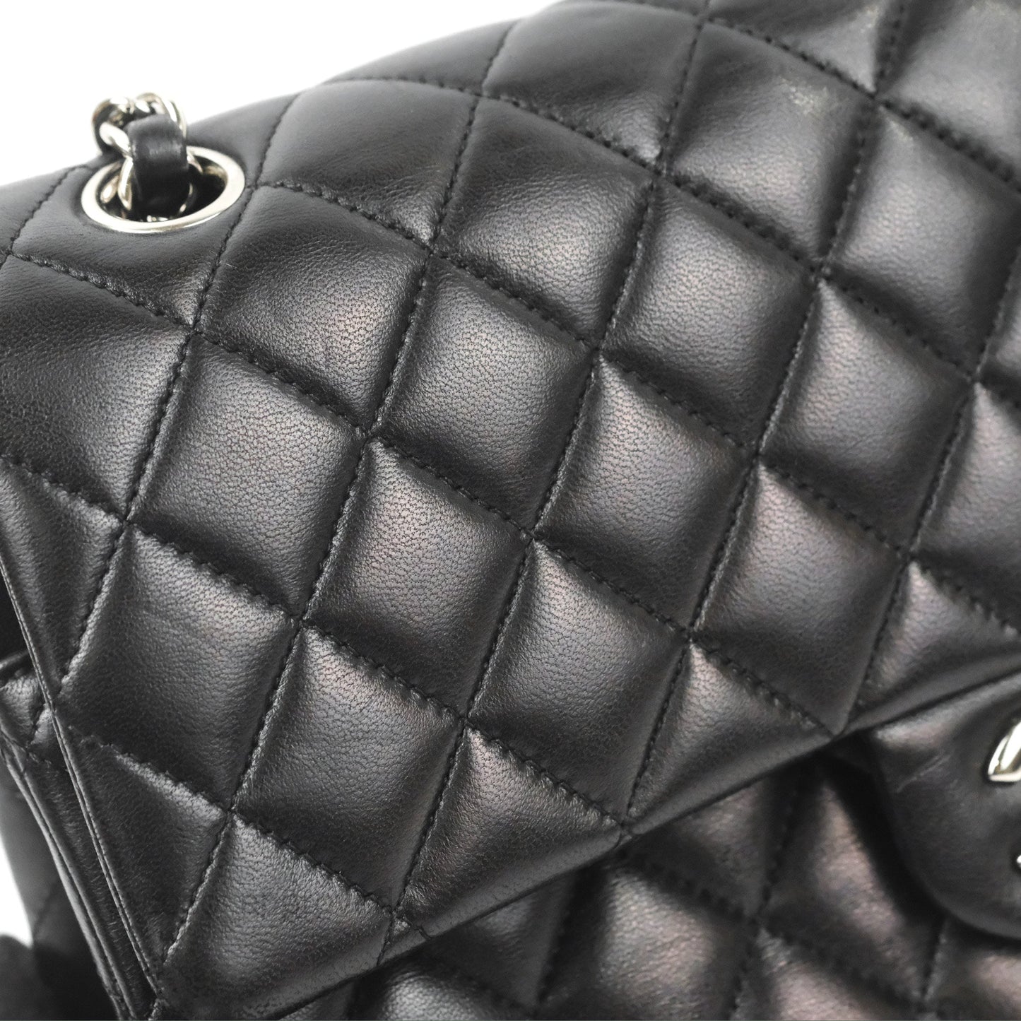 Chanel Classic M/L Medium Flap Quilted Black Lambskin Silver Hardware