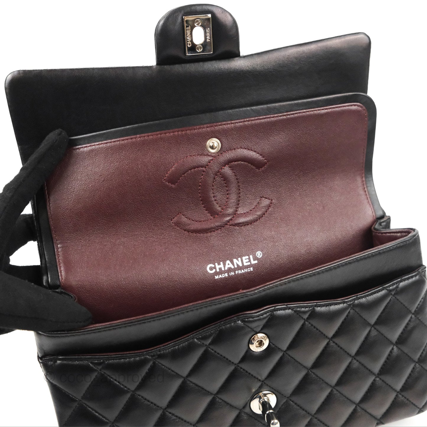 Chanel Classic M/L Medium Flap Quilted Black Lambskin Silver Hardware