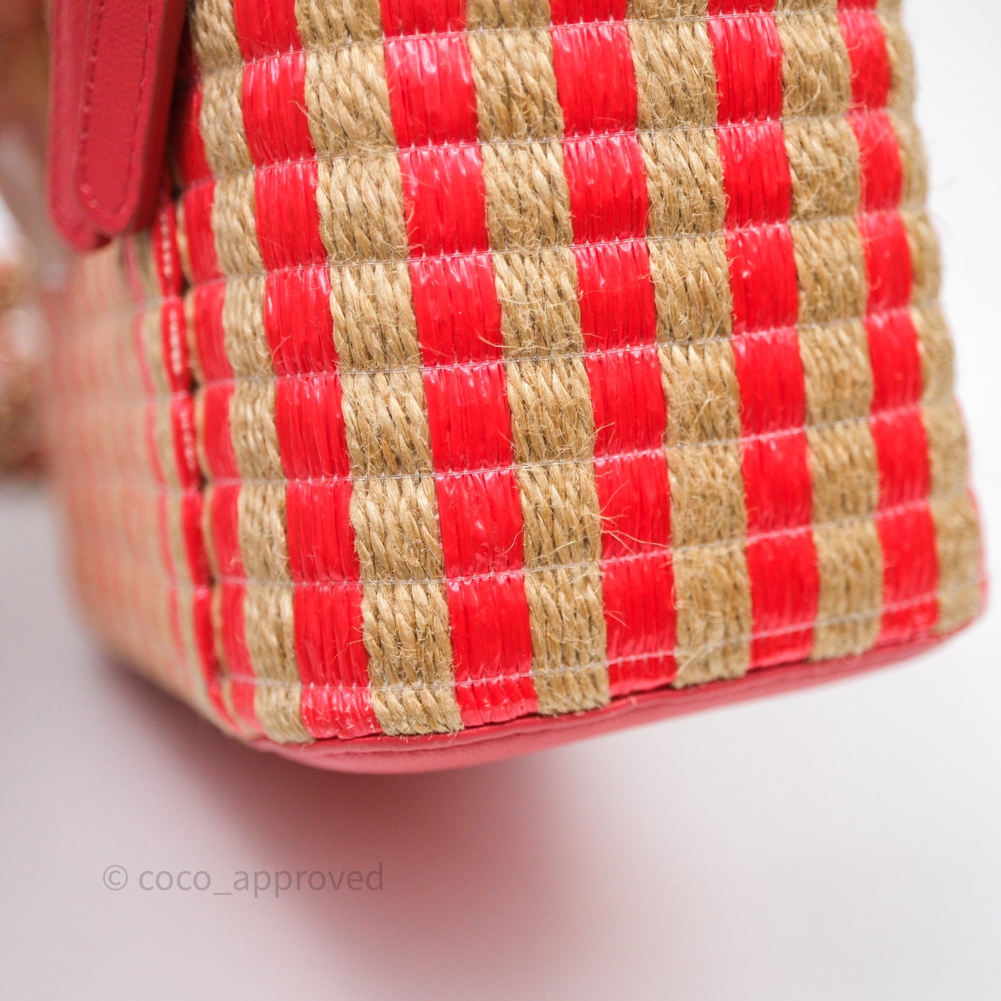 Chanel Vanity With Chain Striped Raffia Orange Gold Hardware