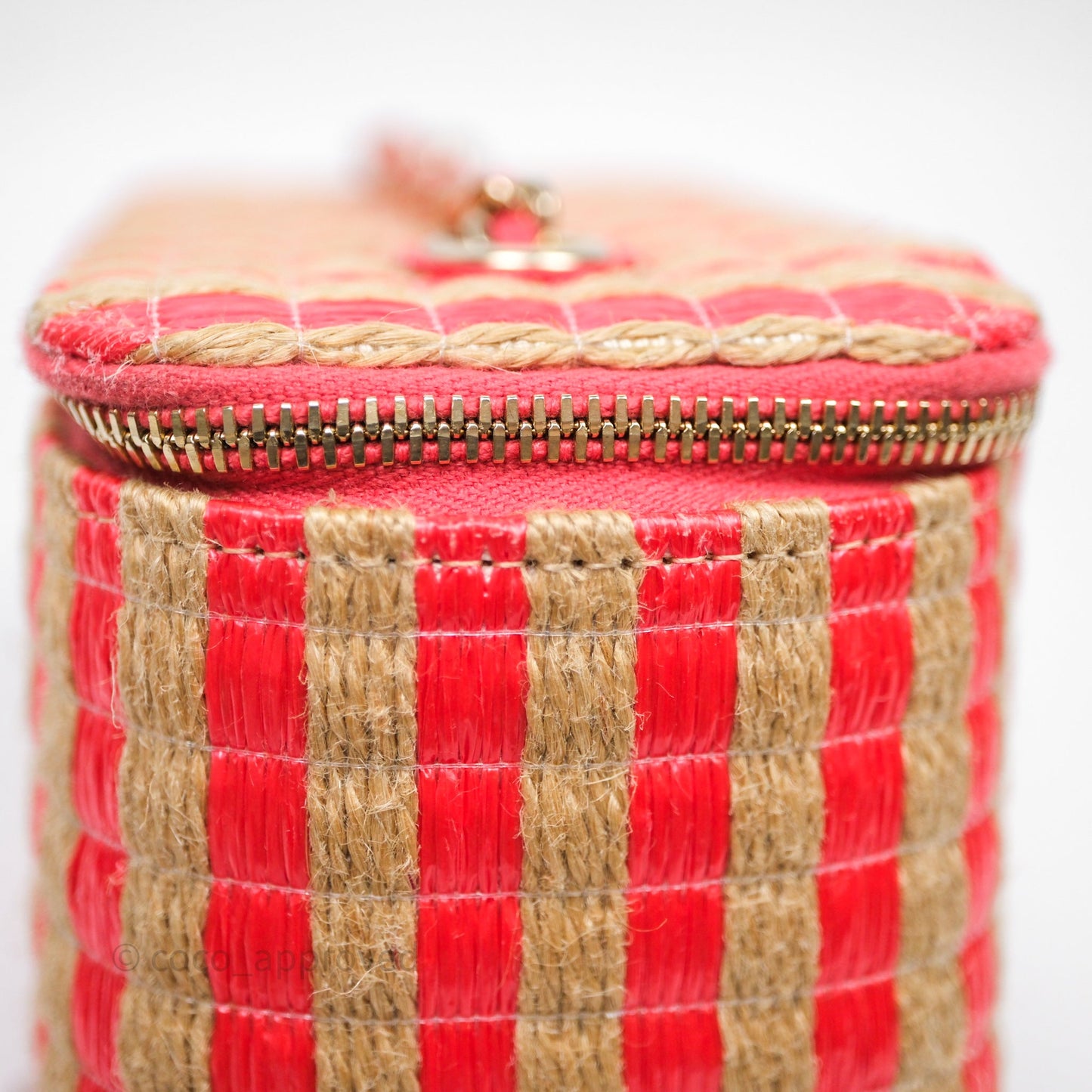 Chanel Vanity With Chain Striped Raffia Orange Gold Hardware