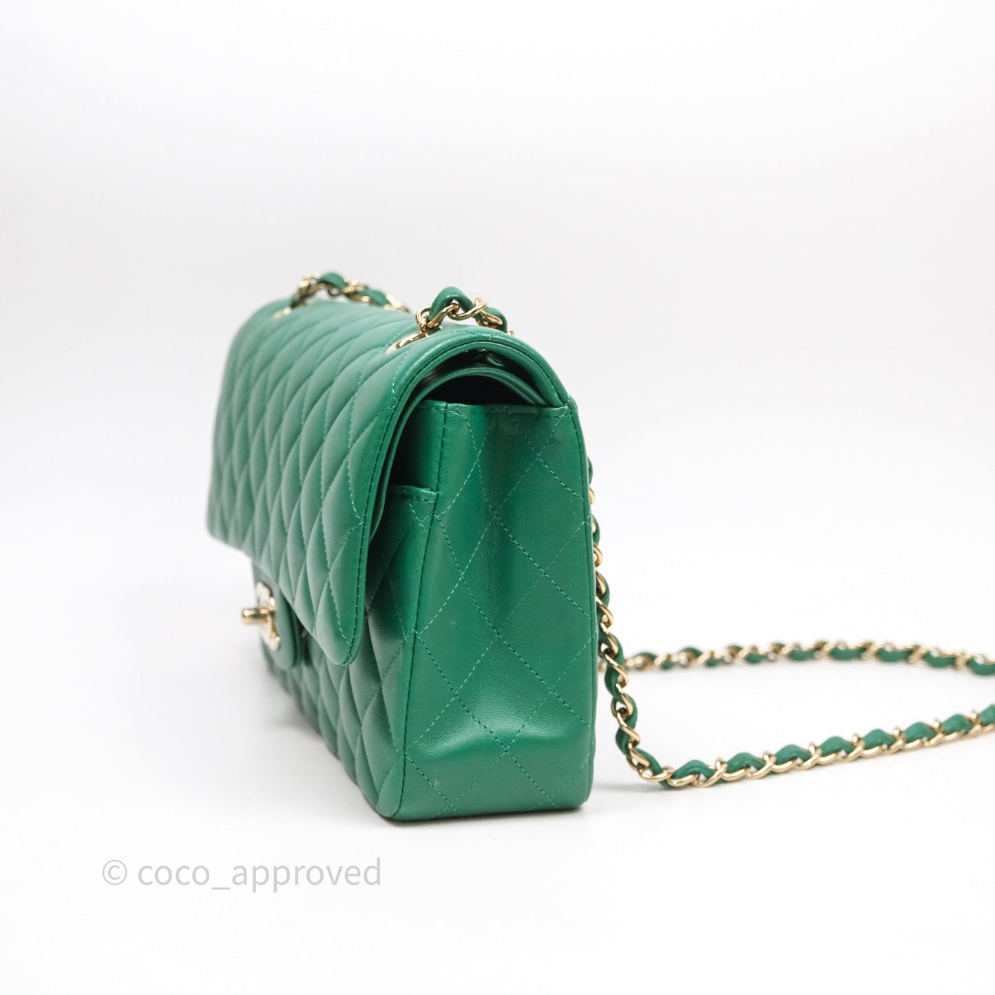 Chanel Classic M/L Medium Flap Quilted Green Lambskin Gold Hardware