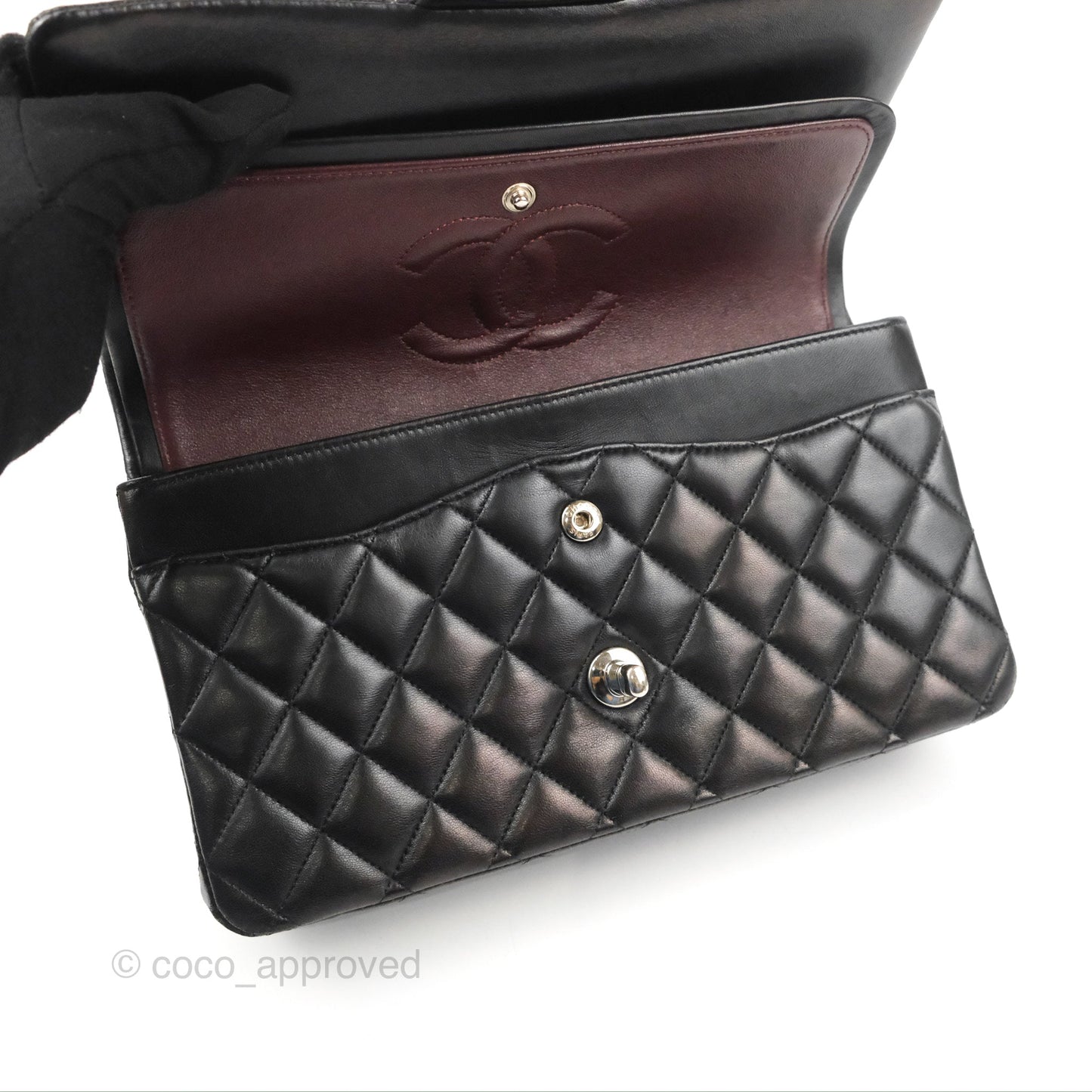 Chanel Classic M/L Medium Flap Quilted Black Lambskin Silver Hardware