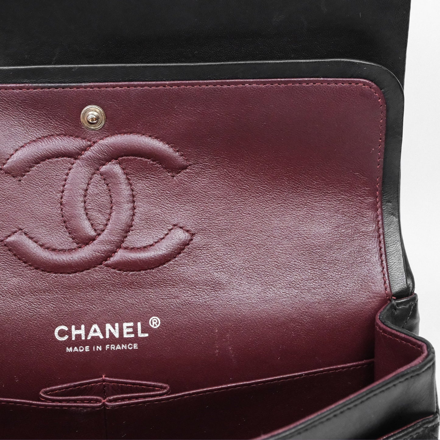Chanel Classic M/L Medium Flap Quilted Black Lambskin Silver Hardware