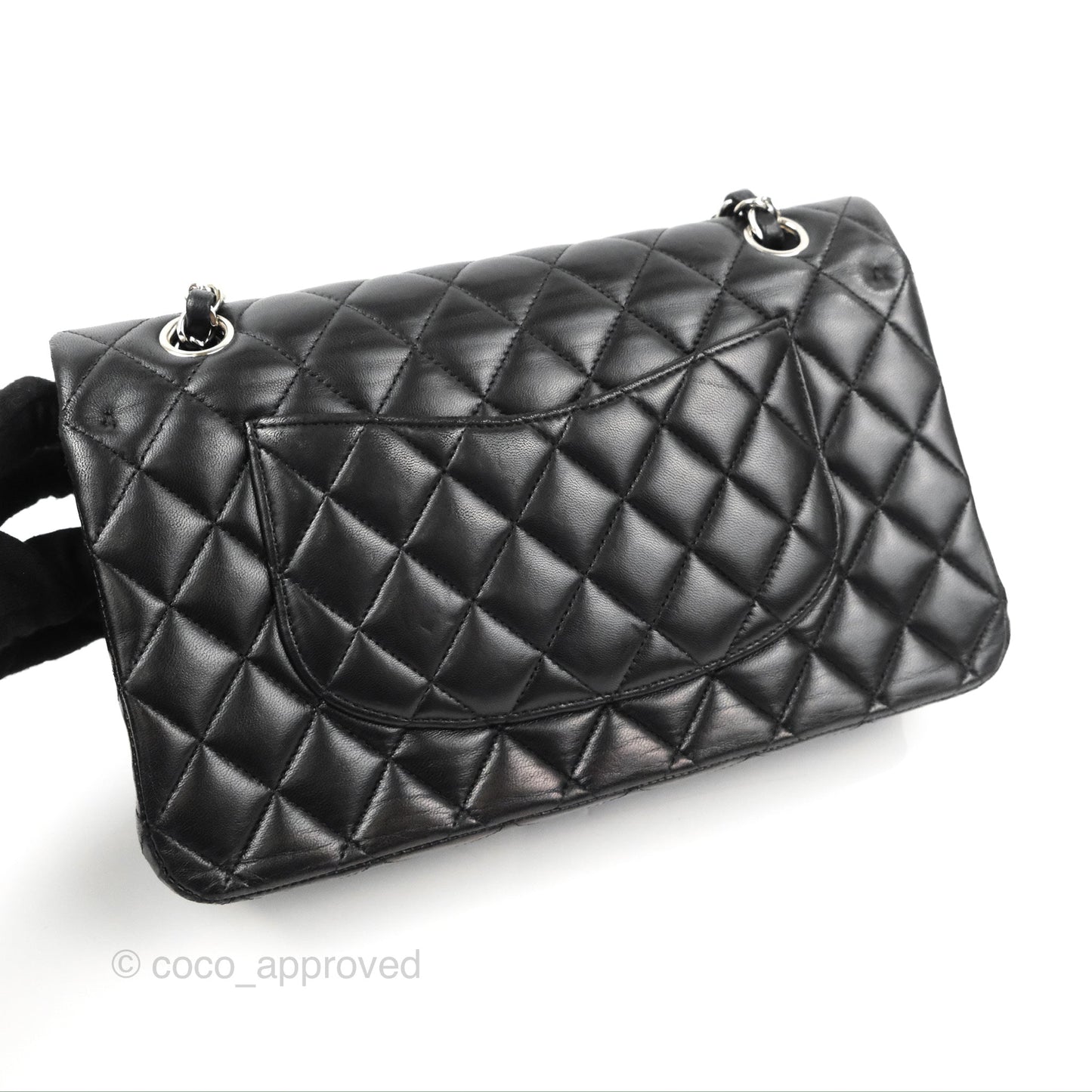 Chanel Classic M/L Medium Flap Quilted Black Lambskin Silver Hardware