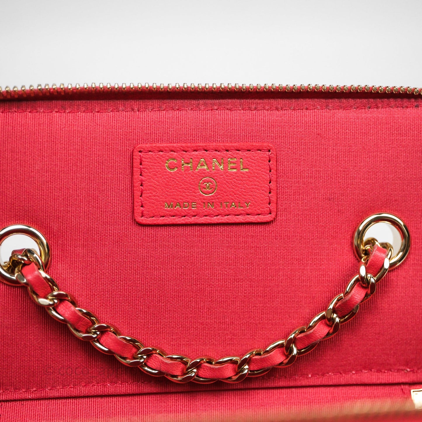 Chanel Vanity With Chain Striped Raffia Orange Gold Hardware