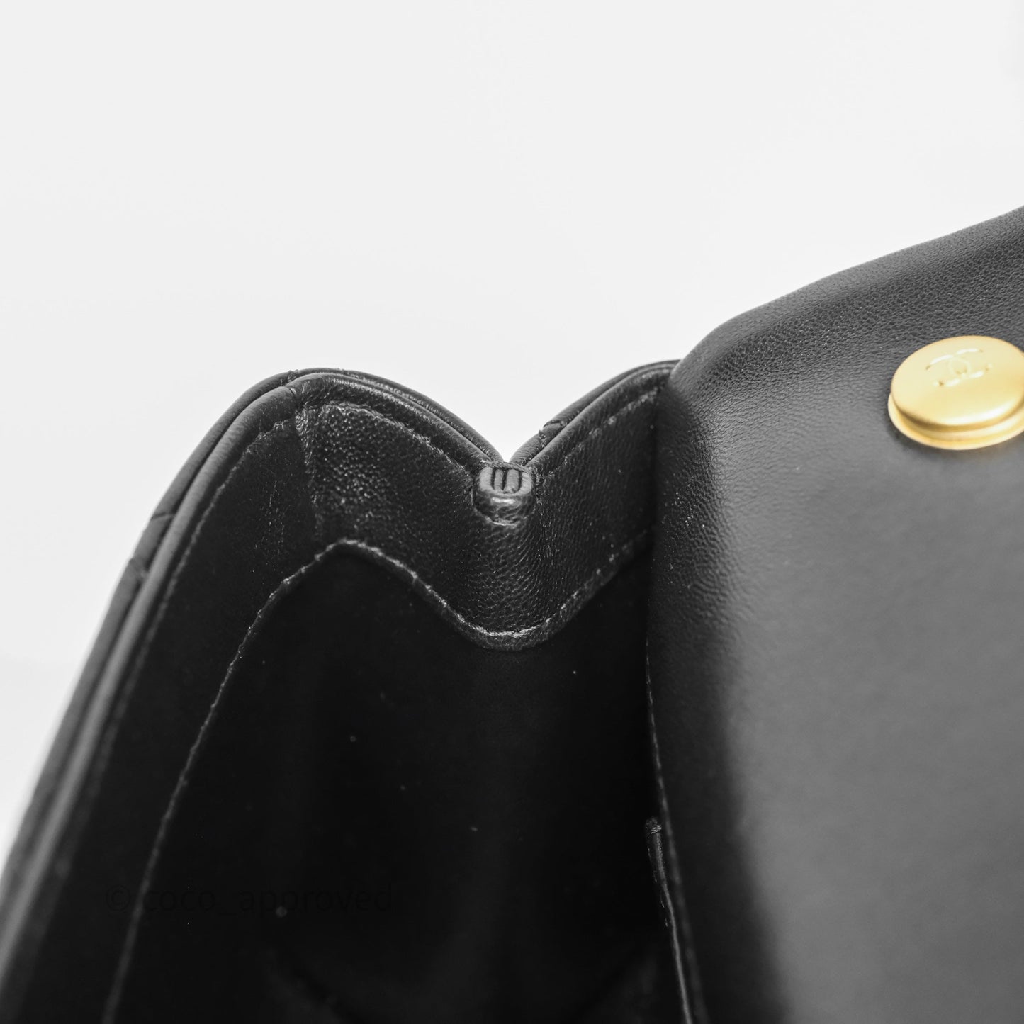 Chanel Mini Quilted Flap Bag with Pearl Top Handle Black Lambskin Aged Gold Hardware 24A