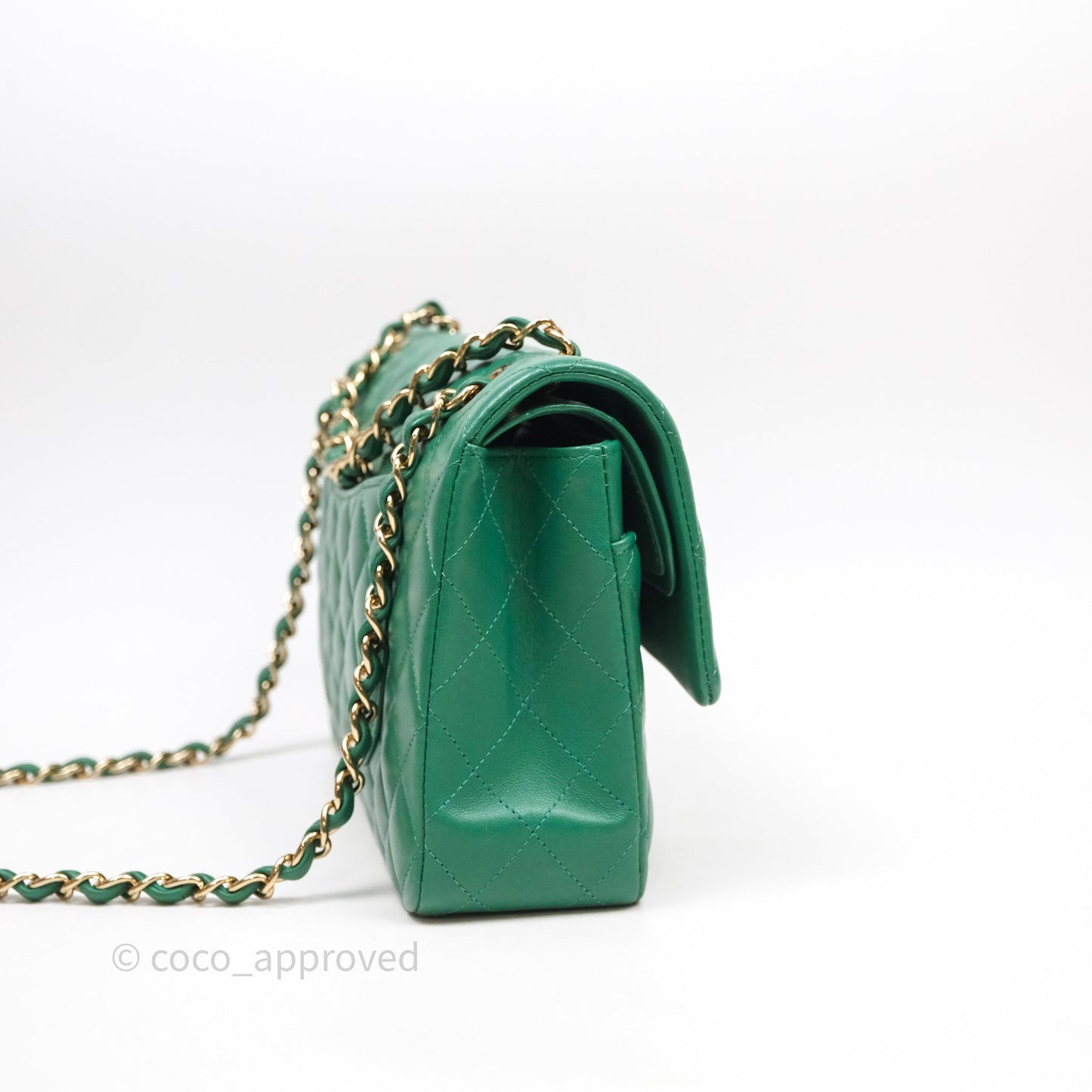 Chanel Classic M/L Medium Flap Quilted Green Lambskin Gold Hardware