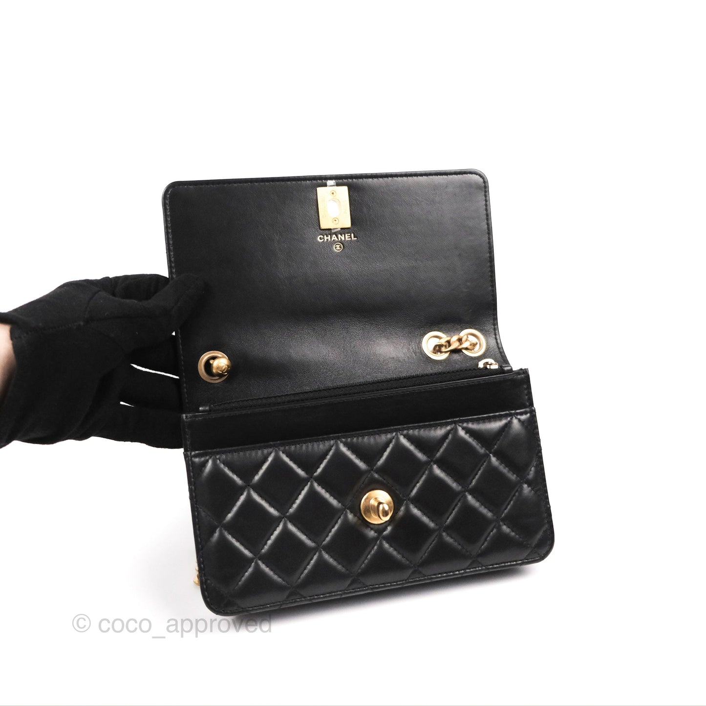 Chanel Quilted Wallet on Chain WOC Adjustable Chain Black Lambskin 22K