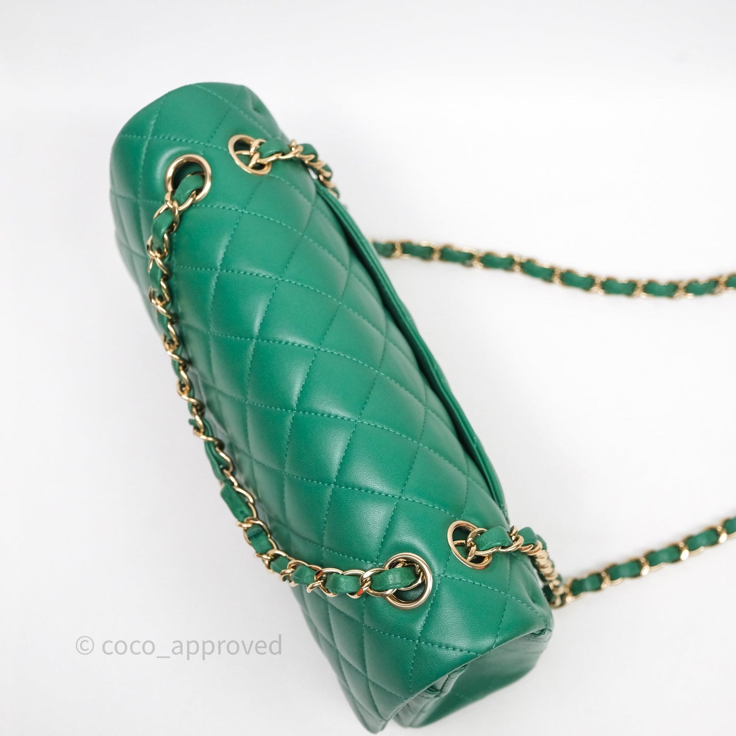 Chanel Classic M/L Medium Flap Quilted Green Lambskin Gold Hardware