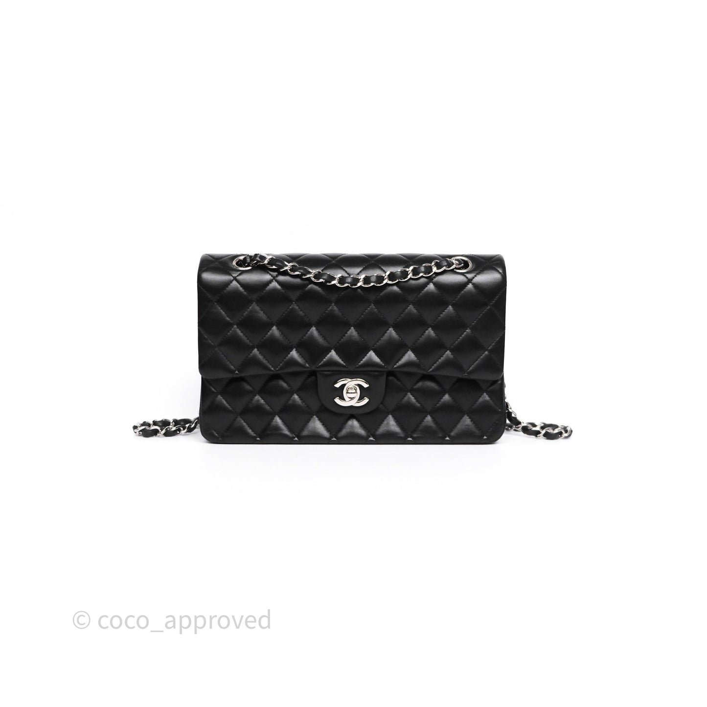 Chanel Classic M/L Medium Flap Quilted Black Lambskin Silver Hardware